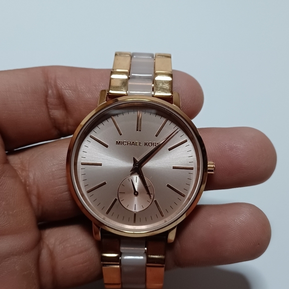 Michael Kors Ladies' Jaryn Rose Gold Tone and Acetate Watch MK3661 Working shows - Picture 2 of 9